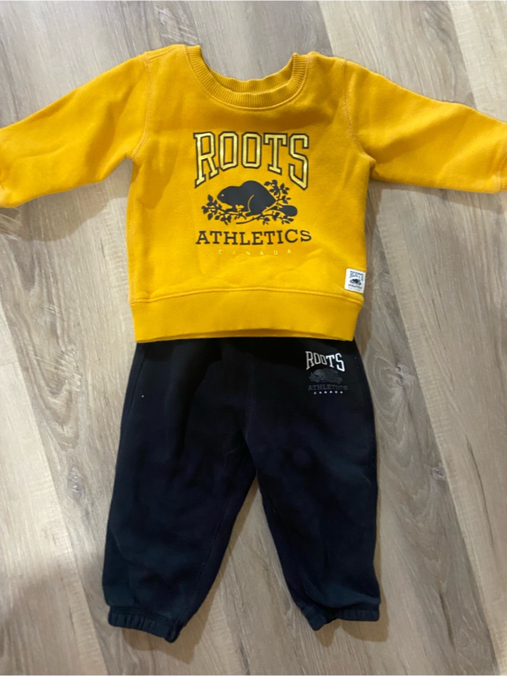 Roots Kids Yellow Sweatshirt and Black Joggers Set